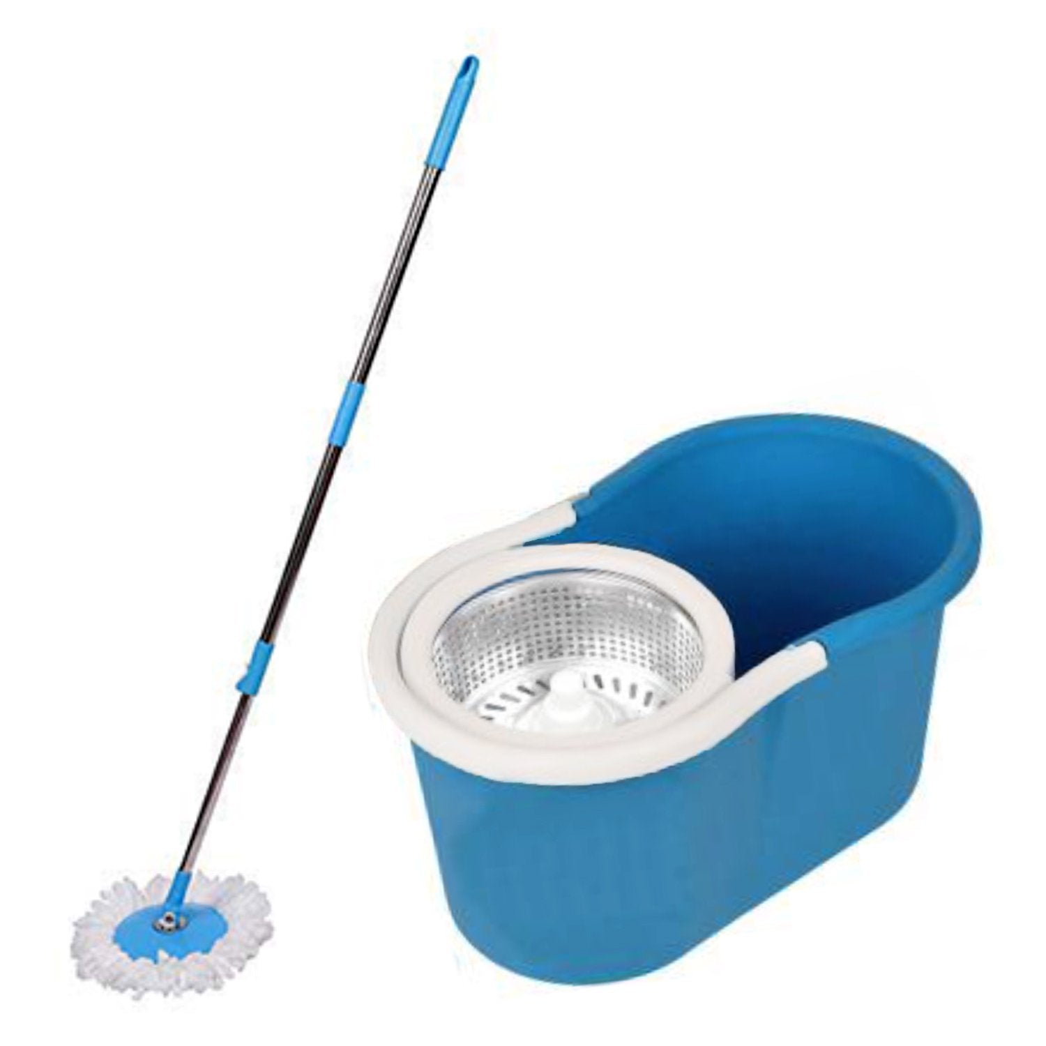 1530 Heavy Duty Microfiber Spin Mop with Plastic Bucket & Rotating Steel Pole Head - SkyShopy 1530 Heavy Duty Microfiber Spin Mop with Plastic Bucket & Rotating Steel Pole Head - SkyShopy